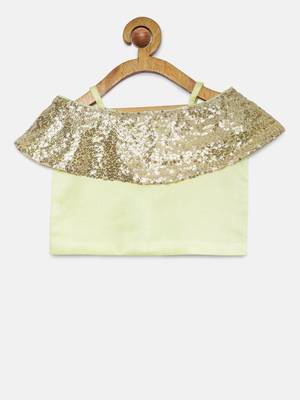 Tbt Flaired Off Shoulder Lehenga Choli  Lime Yellow 3