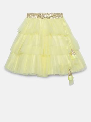 Tbt Flaired Off Shoulder Lehenga Choli  Lime Yellow 4