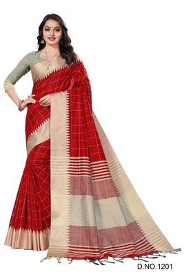 red woven art silk saree with blouse 1
