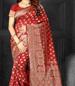 Red Woven Banarasi Silk Saree With Blouse