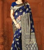 Blue Woven Banarasi Silk Saree With Blouse