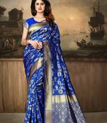 Royal Blue Woven Banarasi Silk Saree With Blouse