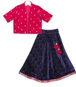 Navy Blue & Fuchsia Brasso Lehenga with Velvet Top