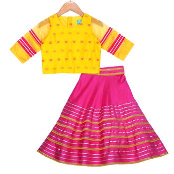 Mustard and fuchsia Embellished Top with Embellished Lehenga 1