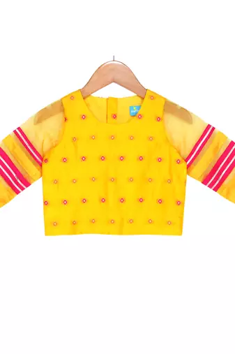 Mustard and fuchsia Embellished Top with Embellished Lehenga