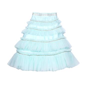 Aqua Blue Ruffled Tiered Tulle Skirt with Crop Top 2