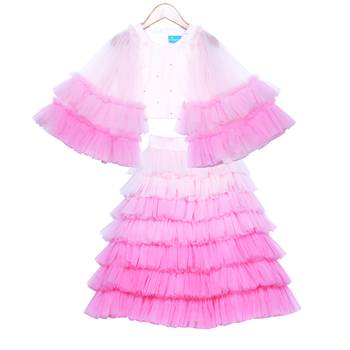 Tulle skirt with Bell Sleeves Crop Top  Ombre Ruffled Tiered 1