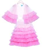 Tulle skirt with Bell Sleeves Crop Top  Ombre Ruffled Tiered