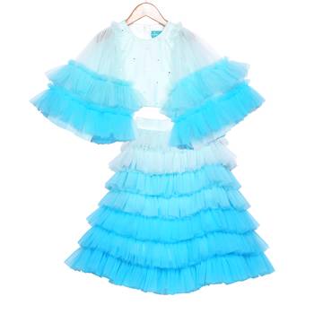 Tulle skirt with Bell Sleeves Crop Top  Ombre Ruffled Tiered 1