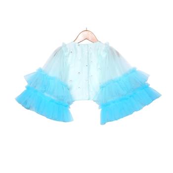Tulle skirt with Bell Sleeves Crop Top  Ombre Ruffled Tiered 4