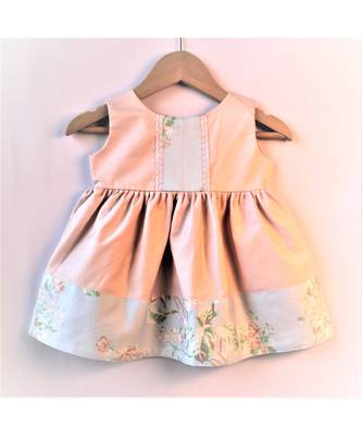 pink & light blue floral baby frock 1