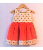 Peach ethnic brocade baby party frock