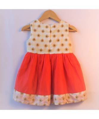 Peach ethnic brocade baby party frock 2