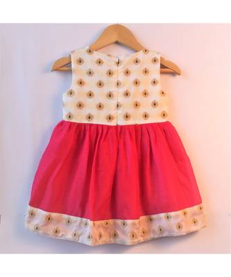 Pink ethnic brocade baby party frock 2