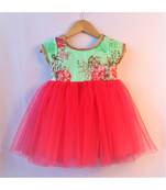 pink & green ethnic floral baby party frock
