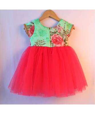 pink & green ethnic floral baby party frock 2