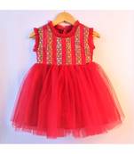Maroon ethnic embrodered baby party frock