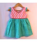 Blue & Pink ethnic brocade baby party frock