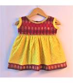 yellow & maroon ethnic brocade baby party frock