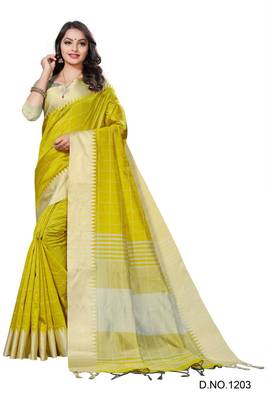 Yellow woven art silk saree with blouse 1