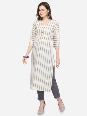 Off-white plain cotton kurtas-and-kurtis 1