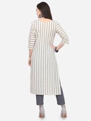 Off-white plain cotton kurtas-and-kurtis 2