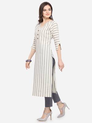 Off-white plain cotton kurtas-and-kurtis 3
