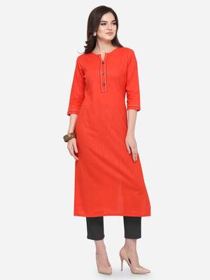 Orange plain cotton kurtas-and-kurtis 1