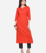 Orange plain cotton kurtas-and-kurtis