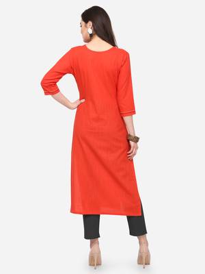 Orange plain cotton kurtas-and-kurtis 2