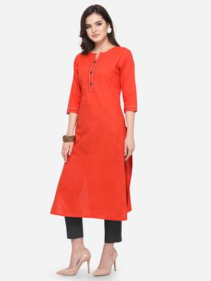 Orange plain cotton kurtas-and-kurtis 3