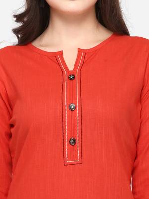 Orange plain cotton kurtas-and-kurtis 4