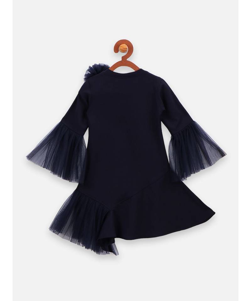 Navy Mesh Detailing Designer Dress