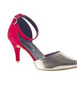 Women Synthetic Red & silver mid Heels ankle strap