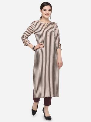 Beige plain cotton kurtas-and-kurtis 1