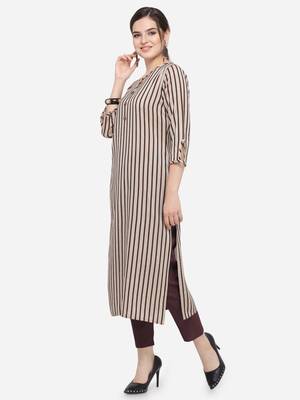 Beige plain cotton kurtas-and-kurtis 3