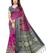 Multicolor printed art silk saree with blouse