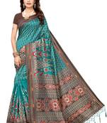 Multicolor printed art silk saree with blouse