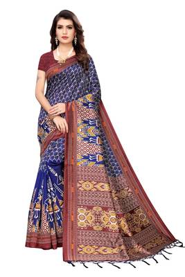 Multicolor printed art silk saree with blouse 1