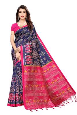Multicolor printed art silk saree with blouse 1