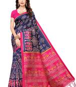 Multicolor printed art silk saree with blouse