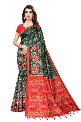 Multicolor printed art silk saree with blouse 1