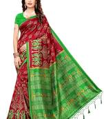 Multicolor printed art silk saree with blouse
