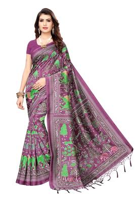 Multicolor printed art silk saree with blouse 1