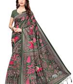 Multicolor printed art silk saree with blouse