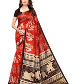 Multicolor printed art silk saree with blouse