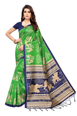 Multicolor printed art silk saree with blouse 1