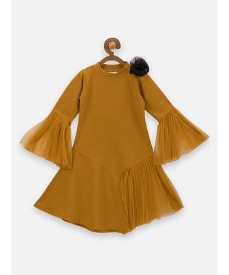 Mustard Mesh Detailing Designer Dress 1