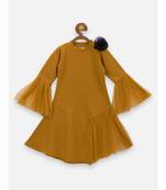 Mustard Mesh Detailing Designer Dress