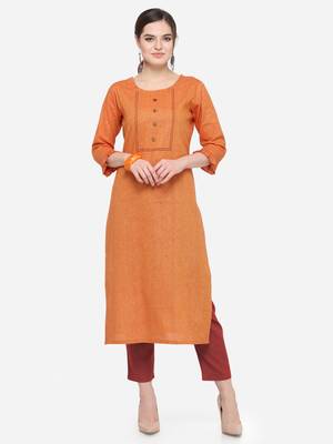 Orange plain cotton kurtas-and-kurtis 1